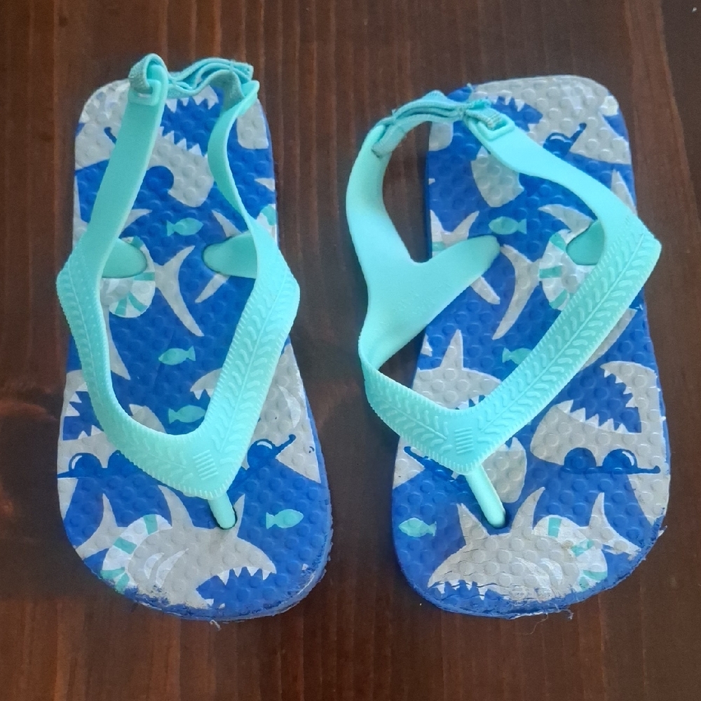 Kids Blue Shark Flip Flops